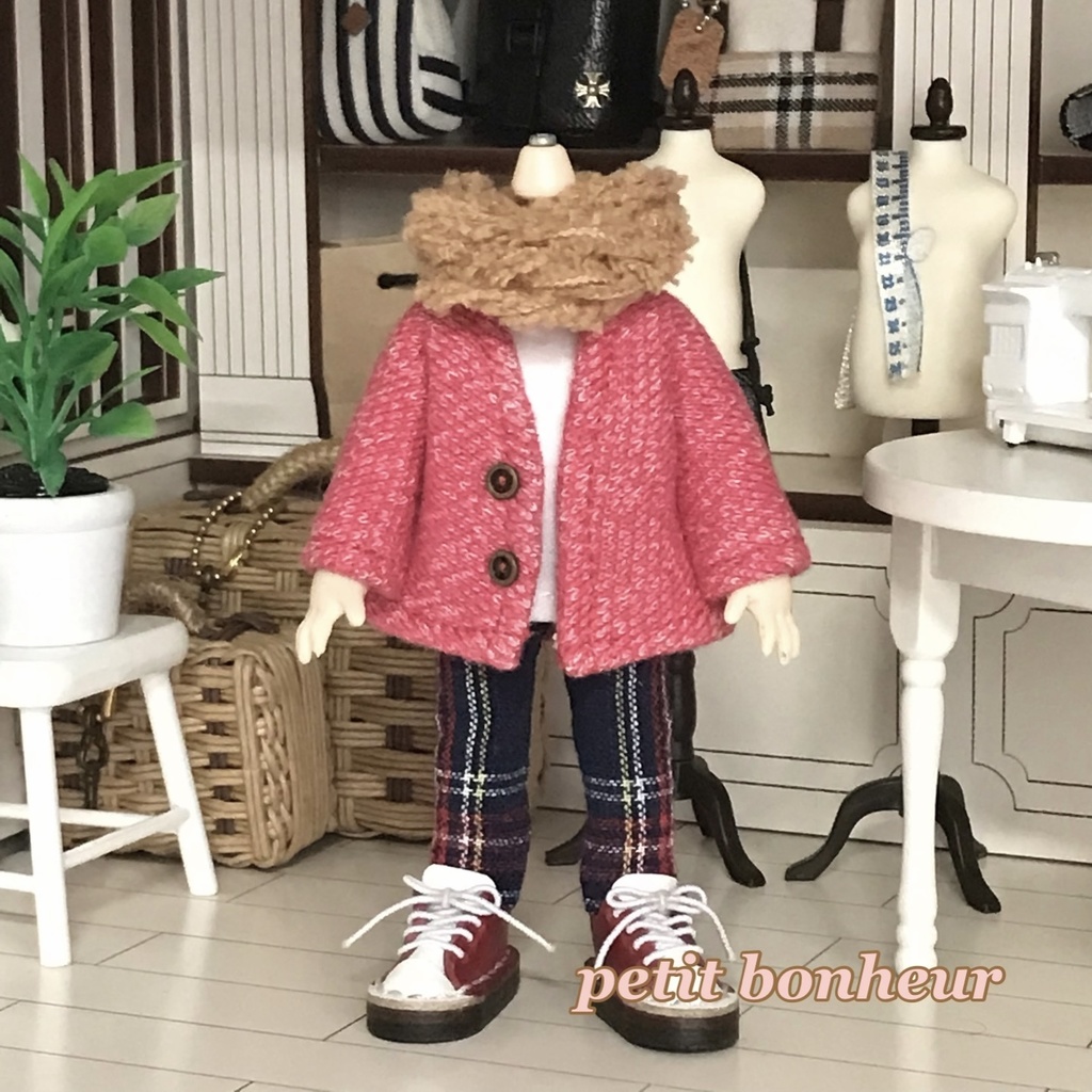 ＊オビツ11サイズ お洋服　単品　裏毛スエットカーディガン　杢赤＊