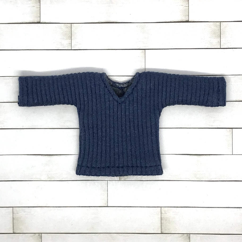 ＊オビツ11サイズ お洋服　単品　リブロングＴシャツ　紺　Ｖネック＊