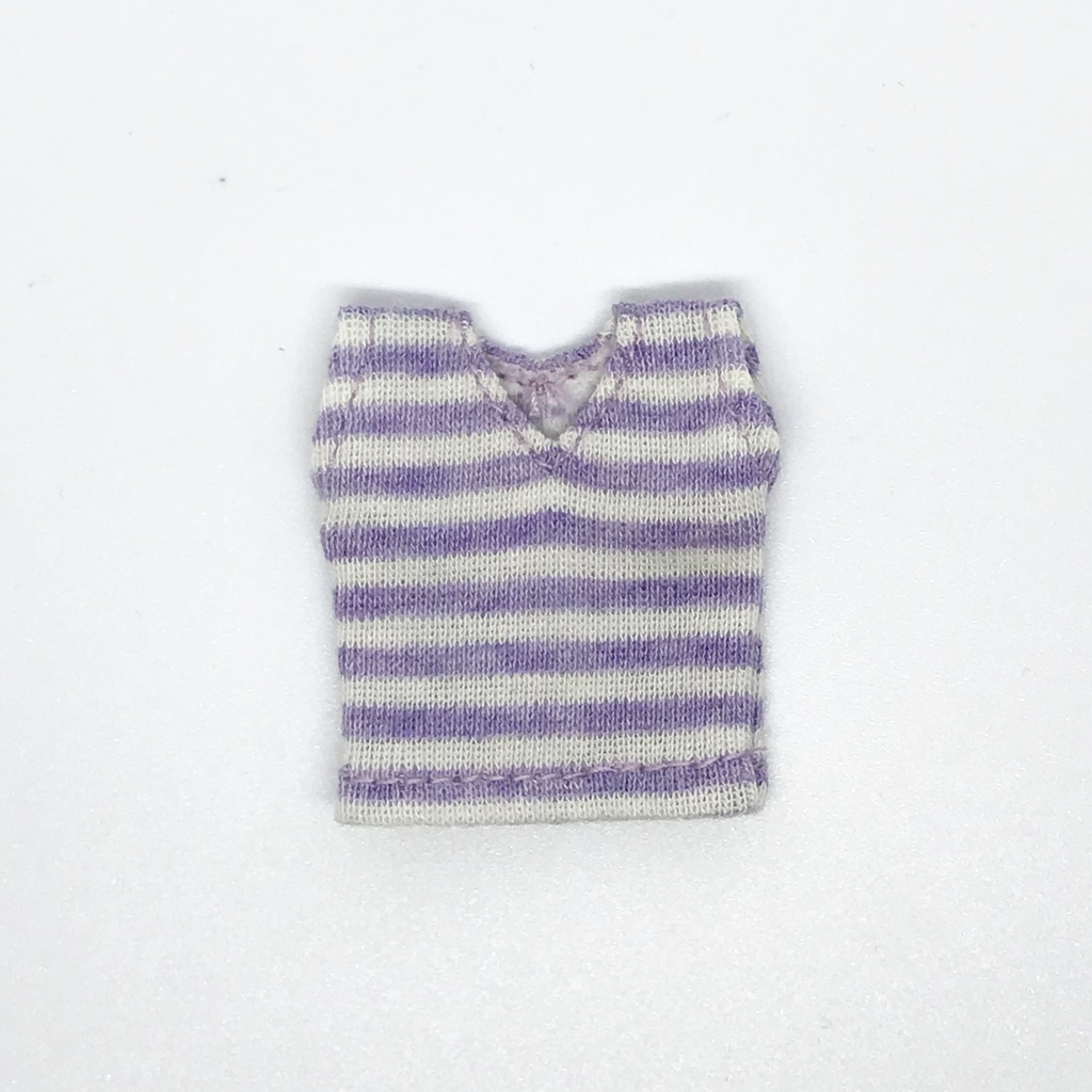 ＊オビツ11サイズ お洋服　単品　ノースリーブ　オフホワイト×ラベンダーボーダー　Ｖネック＊