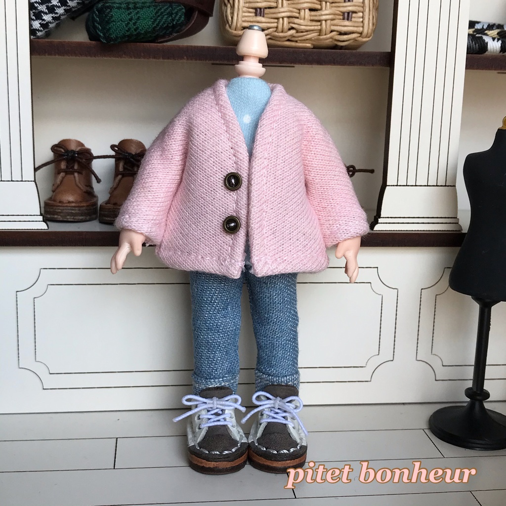 ＊オビツ11サイズ お洋服　単品　ノースリーブ　ドット水色　ハイネック＊