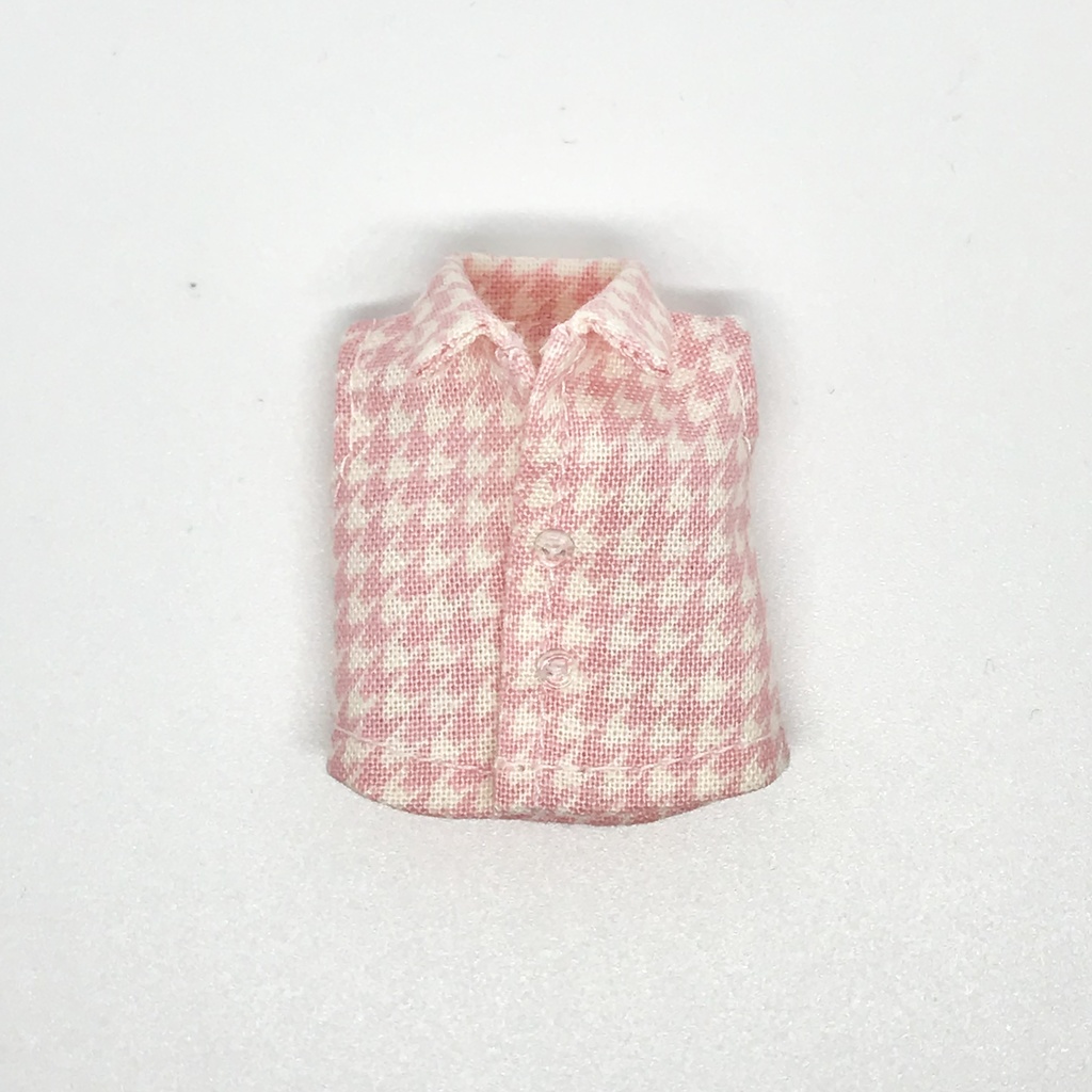 オビツ11サイズ お洋服　単品ノースリーブシャツ　千鳥格子ピンク