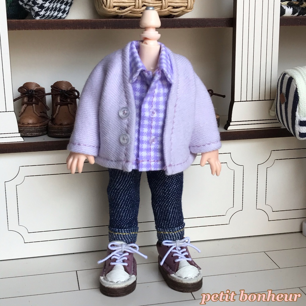 ＊オビツ11サイズ お洋服　単品　ノースリーブシャツ　ギンガムチェック　パープル＊