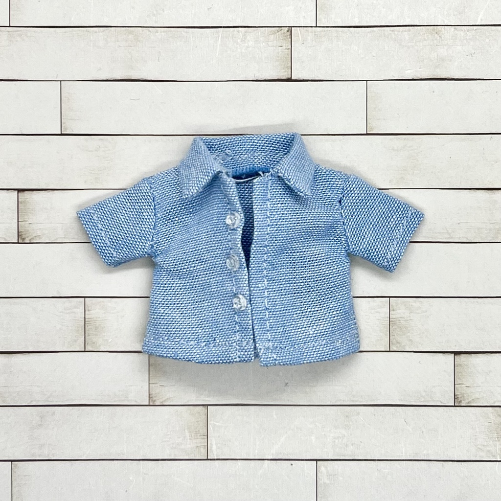 オビツ11サイズ お洋服　単品半袖シャツ　ダンガリー　スカイブルー　前開き