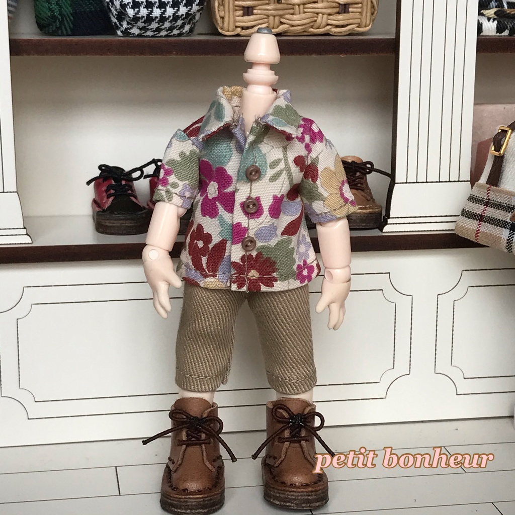 ＊オビツ11サイズ お洋服　単品　半袖シャツ　花柄　アースカラー　前閉じ＊