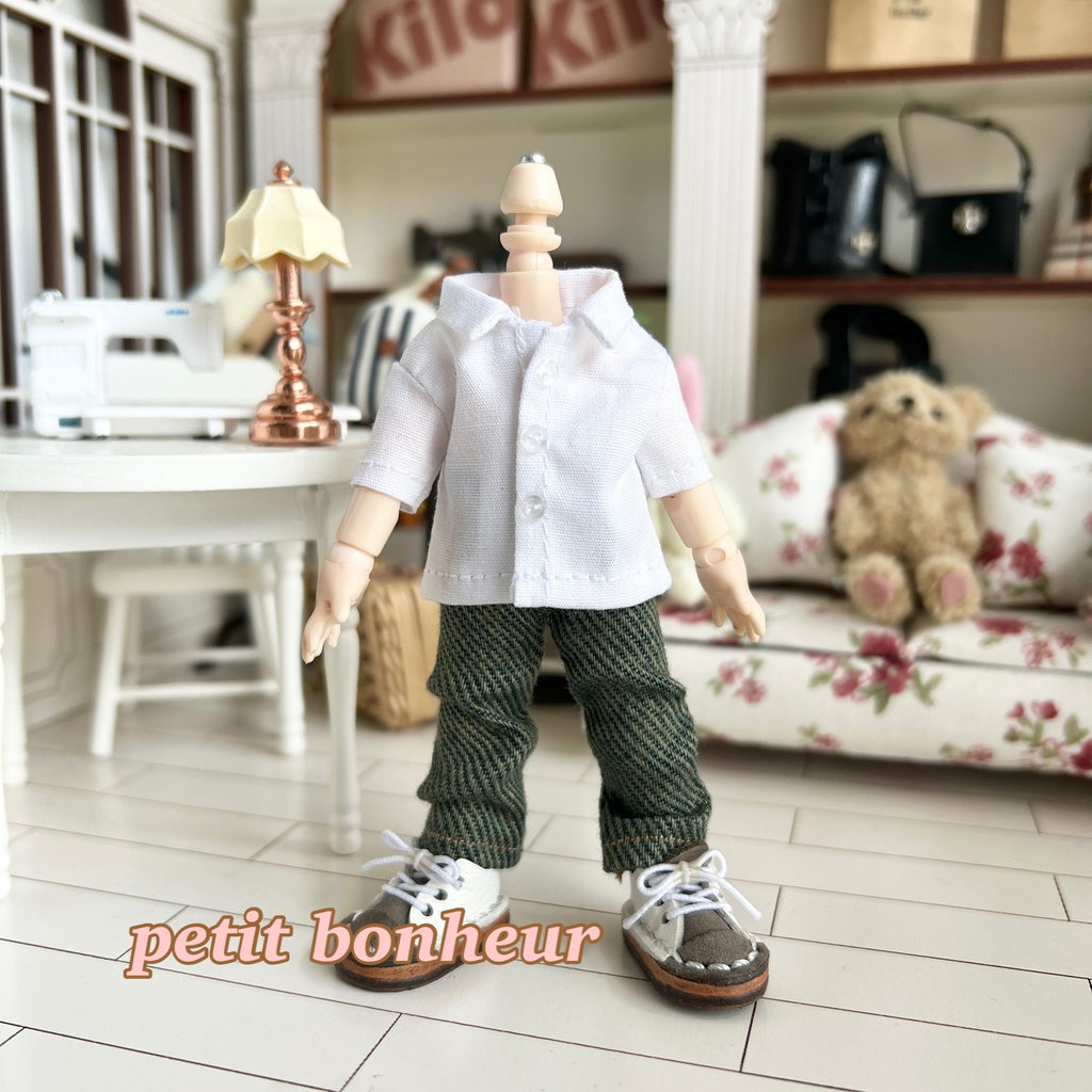 *オビツ11サイズ お洋服 単品 半袖シャツ 白 前閉じ*