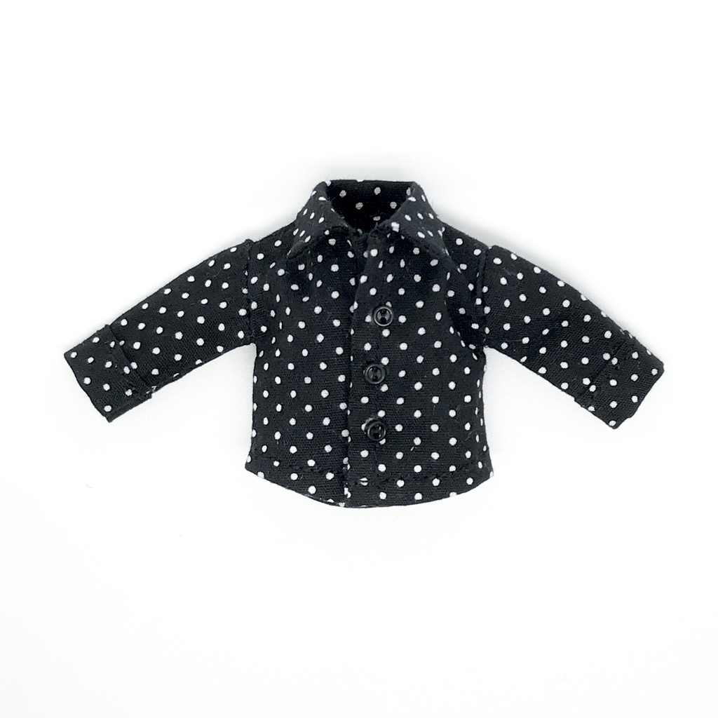 ＊オビツ11サイズ お洋服　単品　長袖シャツ　ドット　黒×白　前閉じ＊