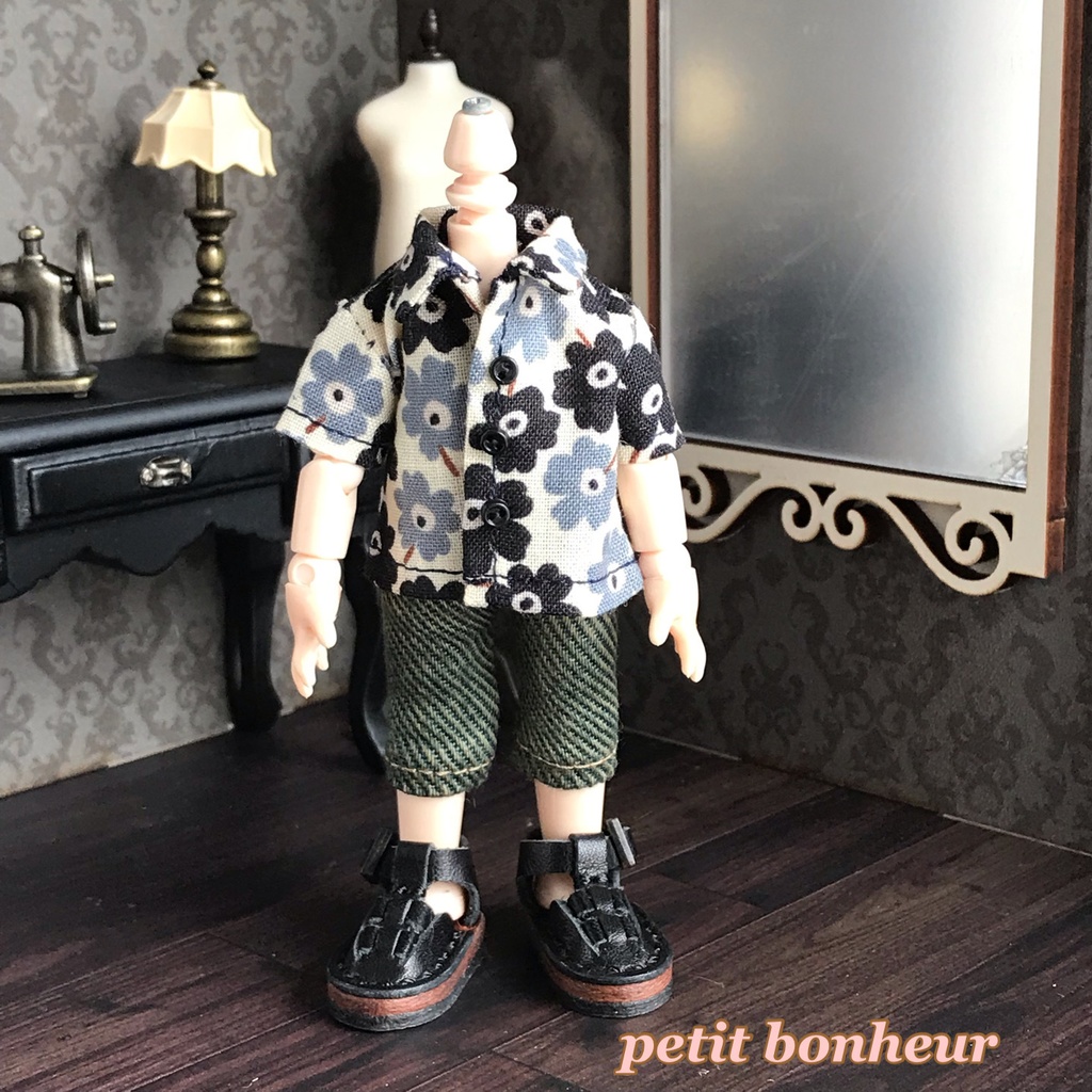 ＊オビツ11サイズ お洋服　単品　半袖シャツ　花柄　クールカラー　前閉じ＊