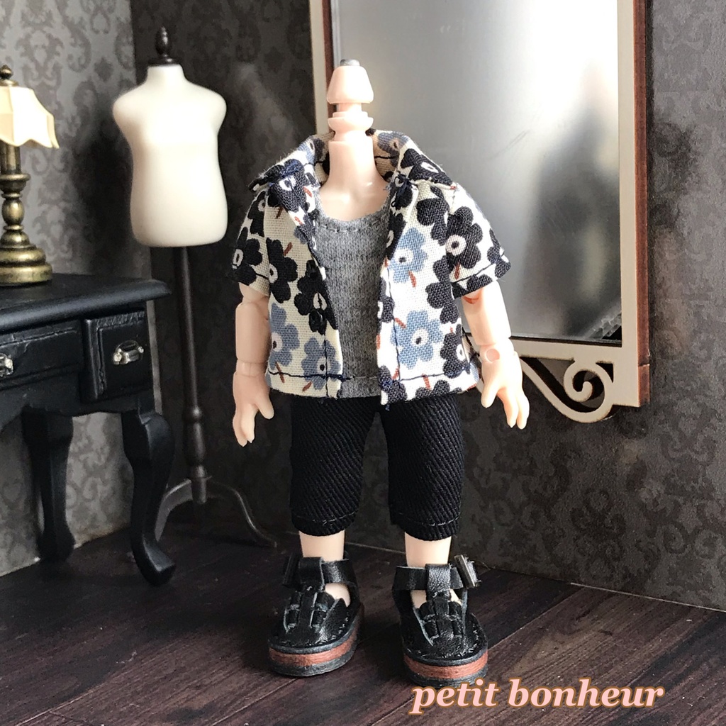 ＊オビツ11サイズ お洋服　単品　半袖シャツ　花柄　クールカラー　前開き＊
