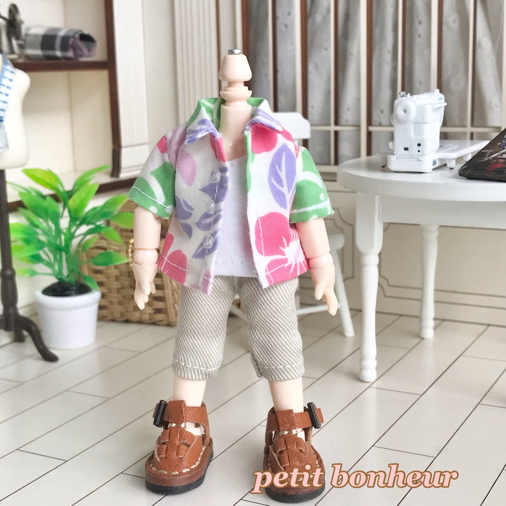 ＊オビツ11サイズ お洋服　単品　半袖シャツ　アロハ　ウォームカラー　前開き＊