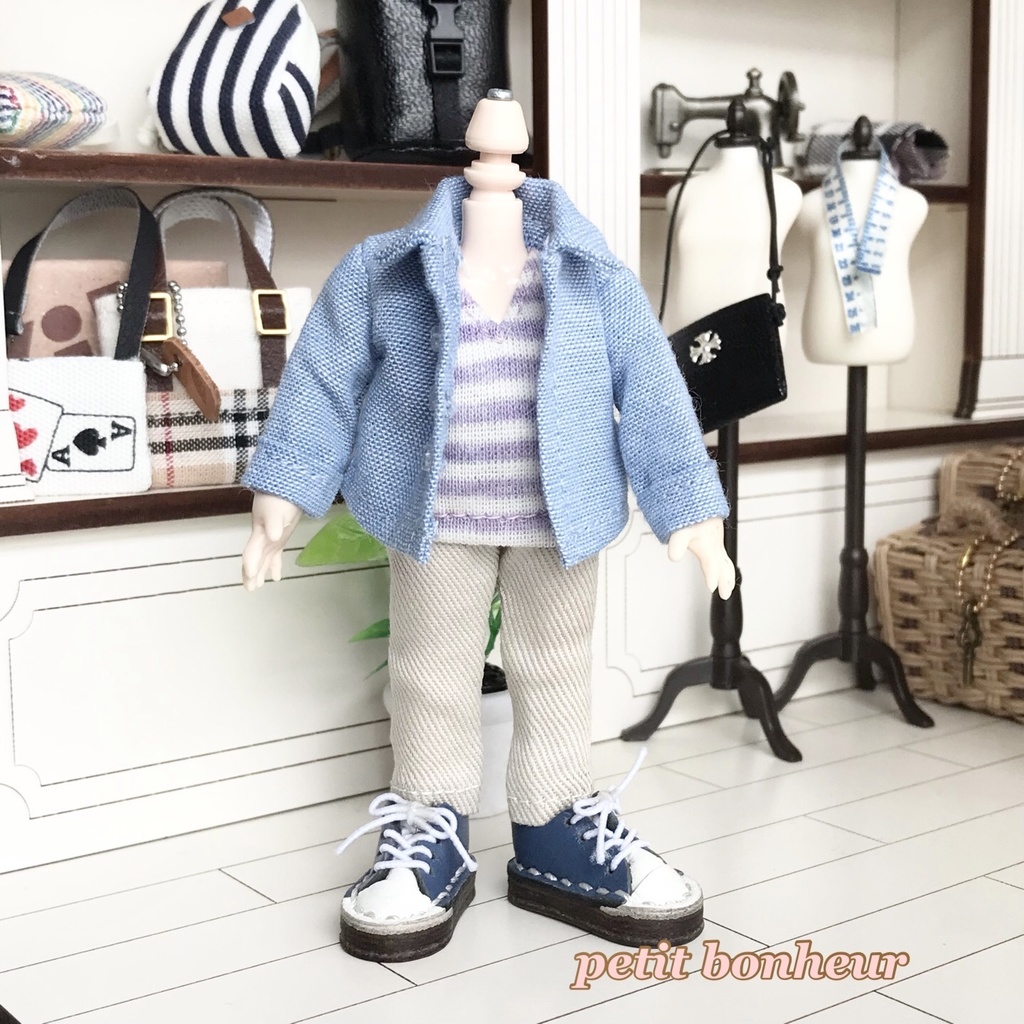 ＊オビツ11サイズ お洋服　単品　長袖シャツ　ダンガリー　スカイブルー　前開き＊