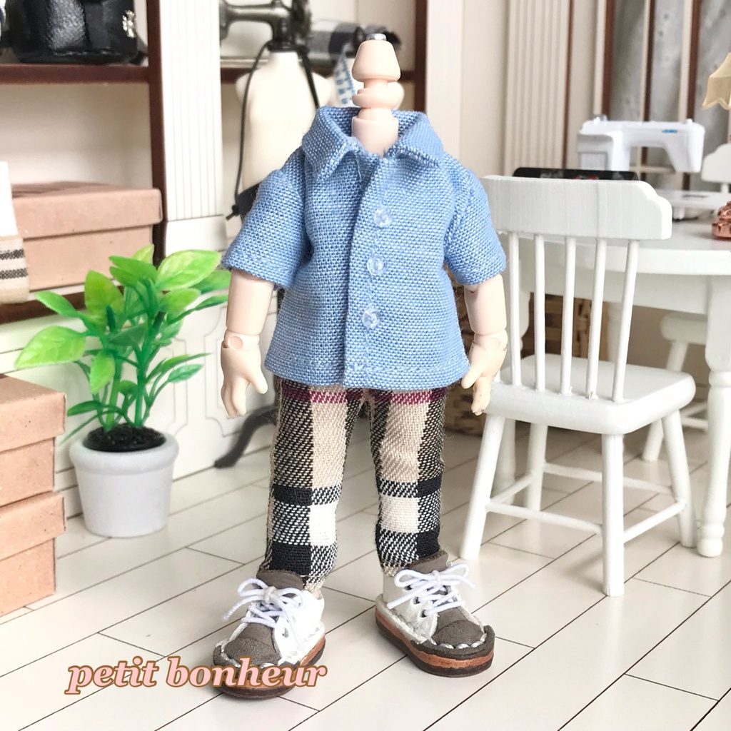 *オビツ11サイズ お洋服 単品 半袖シャツ ダンガリー スカイブルー 前閉じ*