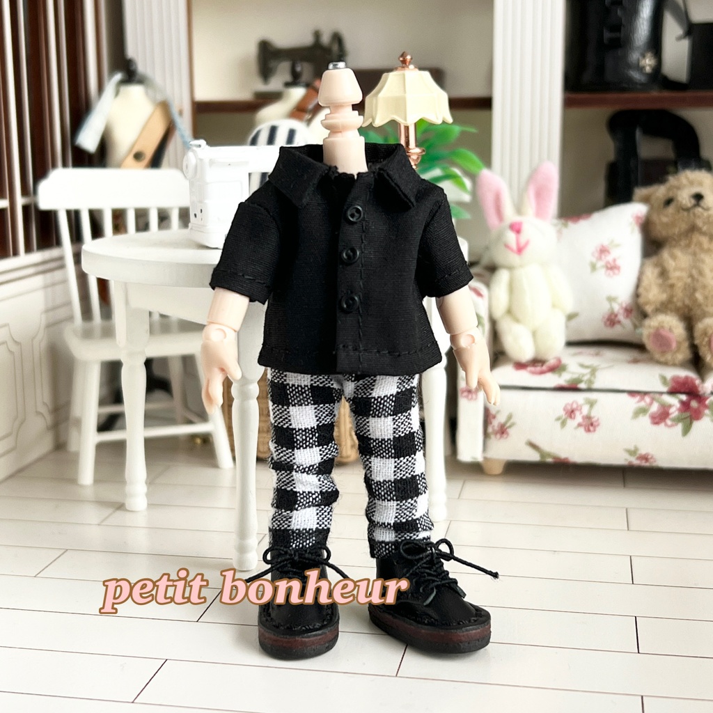 ＊オビツ11サイズ お洋服　単品　半袖シャツ　黒　前閉じ＊