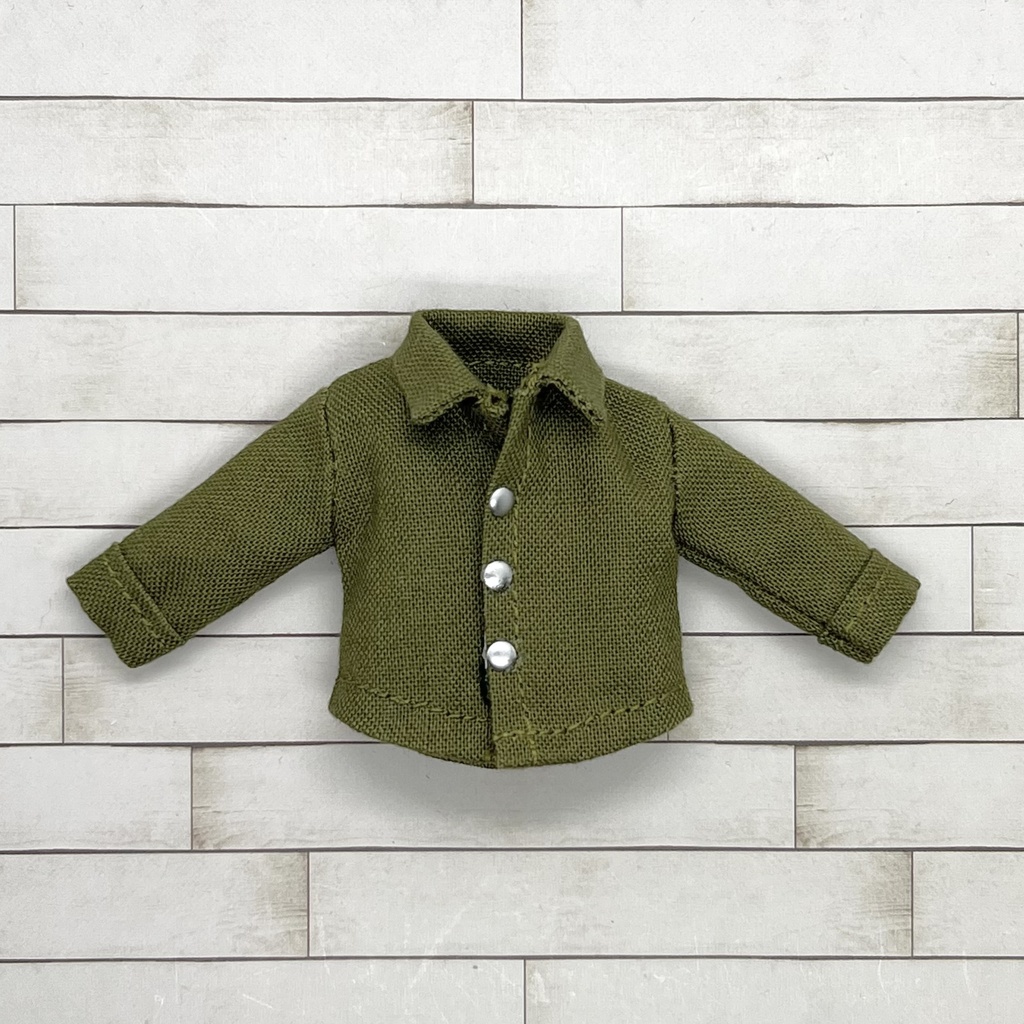 オビツ11サイズ お洋服　単品　長袖シャツ　カジュアルタイプ　オリーブ　前閉じ　