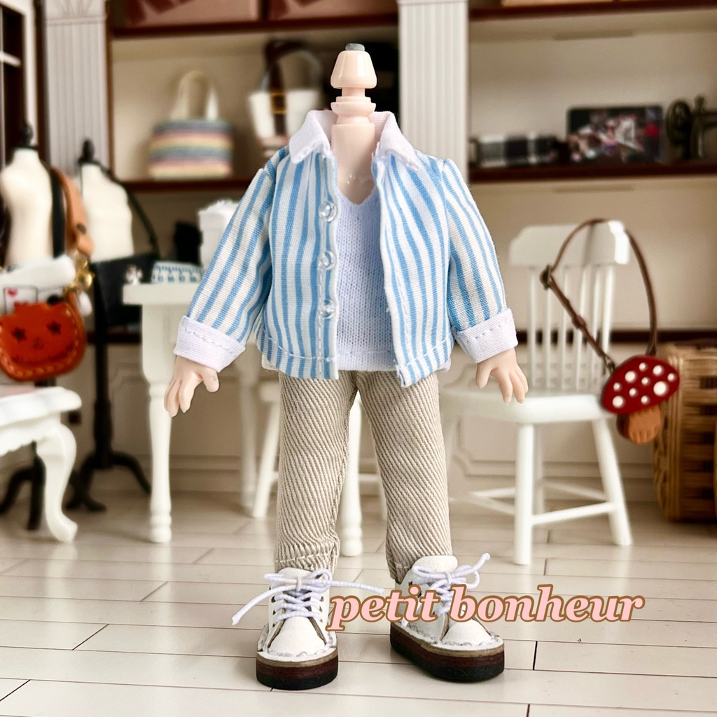 ＊オビツ11サイズ お洋服　単品　長袖シャツ　ストライプ　前開き＊