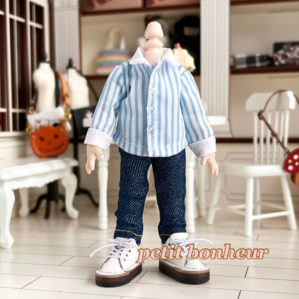 *オビツ11サイズ お洋服 単品 長袖シャツ ストライプ 前閉じ*