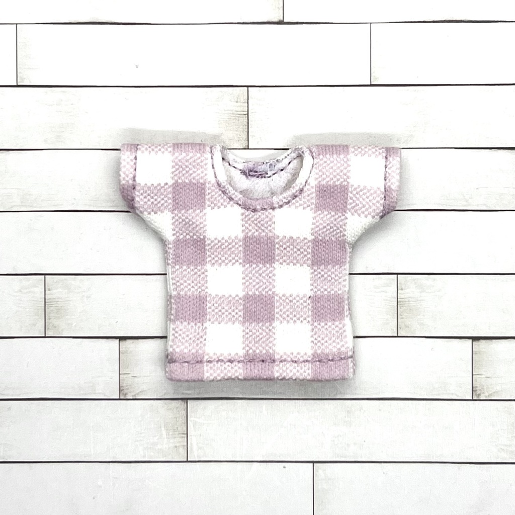 ＊オビツ11サイズ お洋服　単品　半袖Tシャツ　ラベンダーチェック　丸首＊