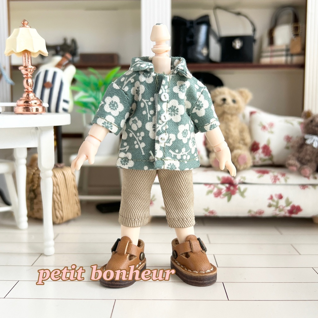 *オビツ11サイズ お洋服 単品 半袖シャツ 和柄 うぐいす 前閉じ*