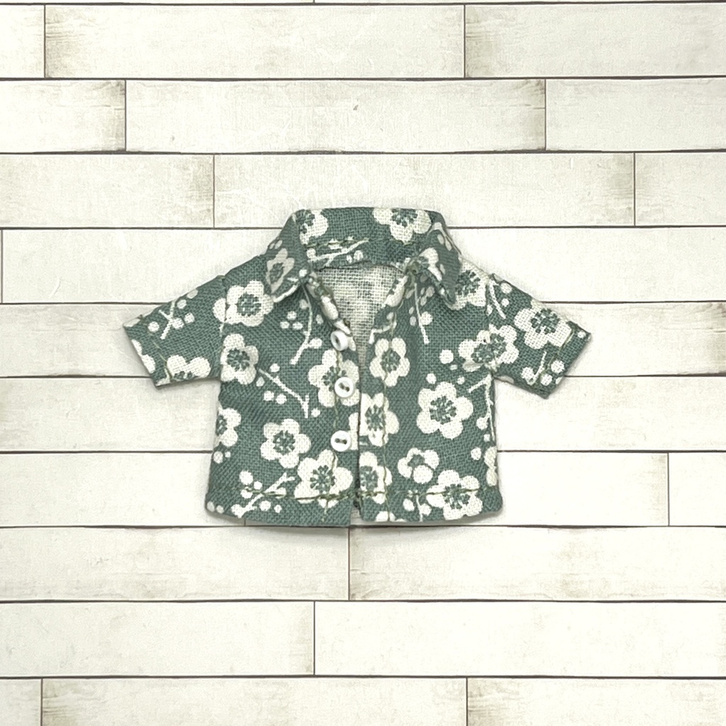 ＊オビツ11サイズ お洋服　単品　半袖シャツ　和柄　うぐいす　前開き＊