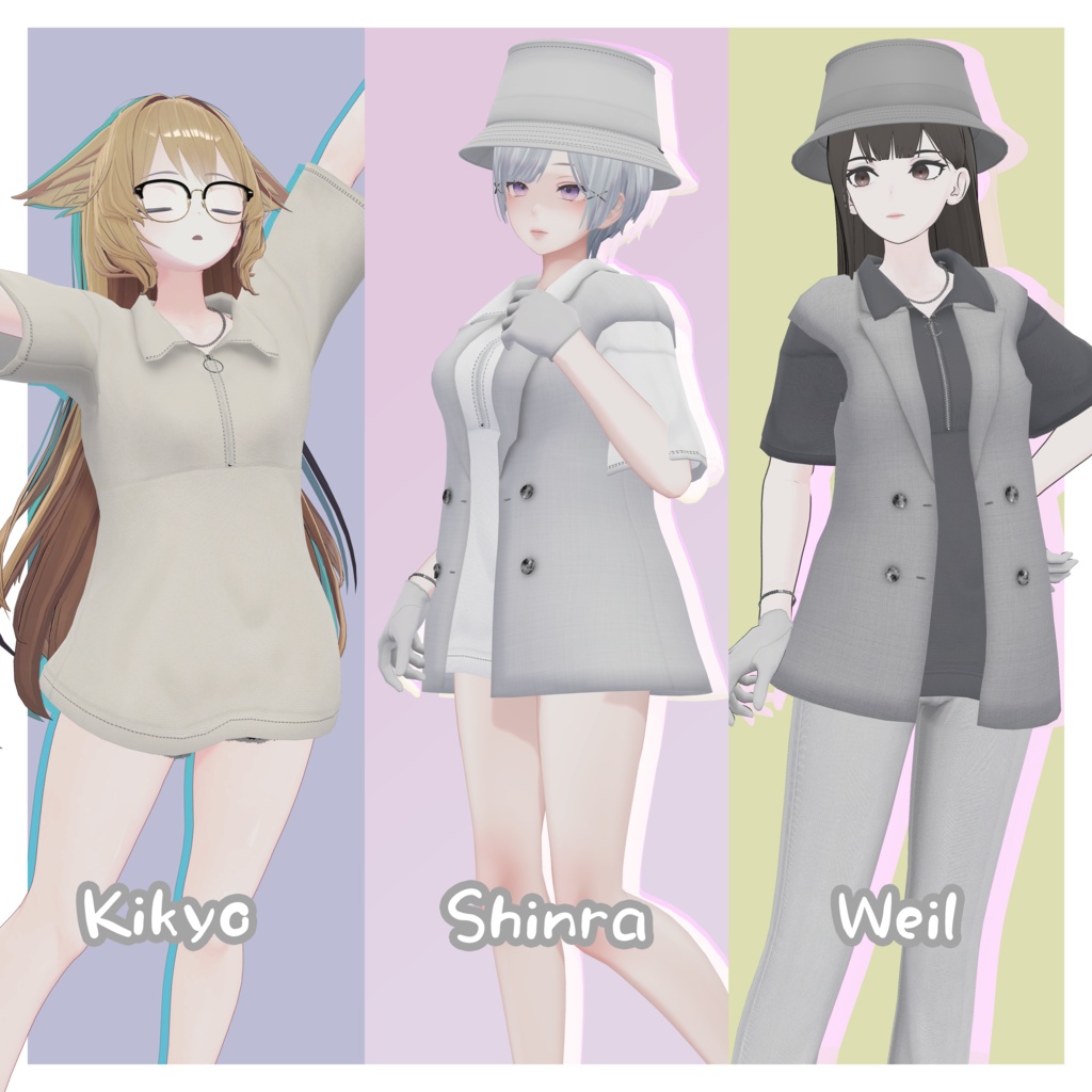 【8アバター対応】ハーフジップサマーコーデ/ Half zip Summer outfits