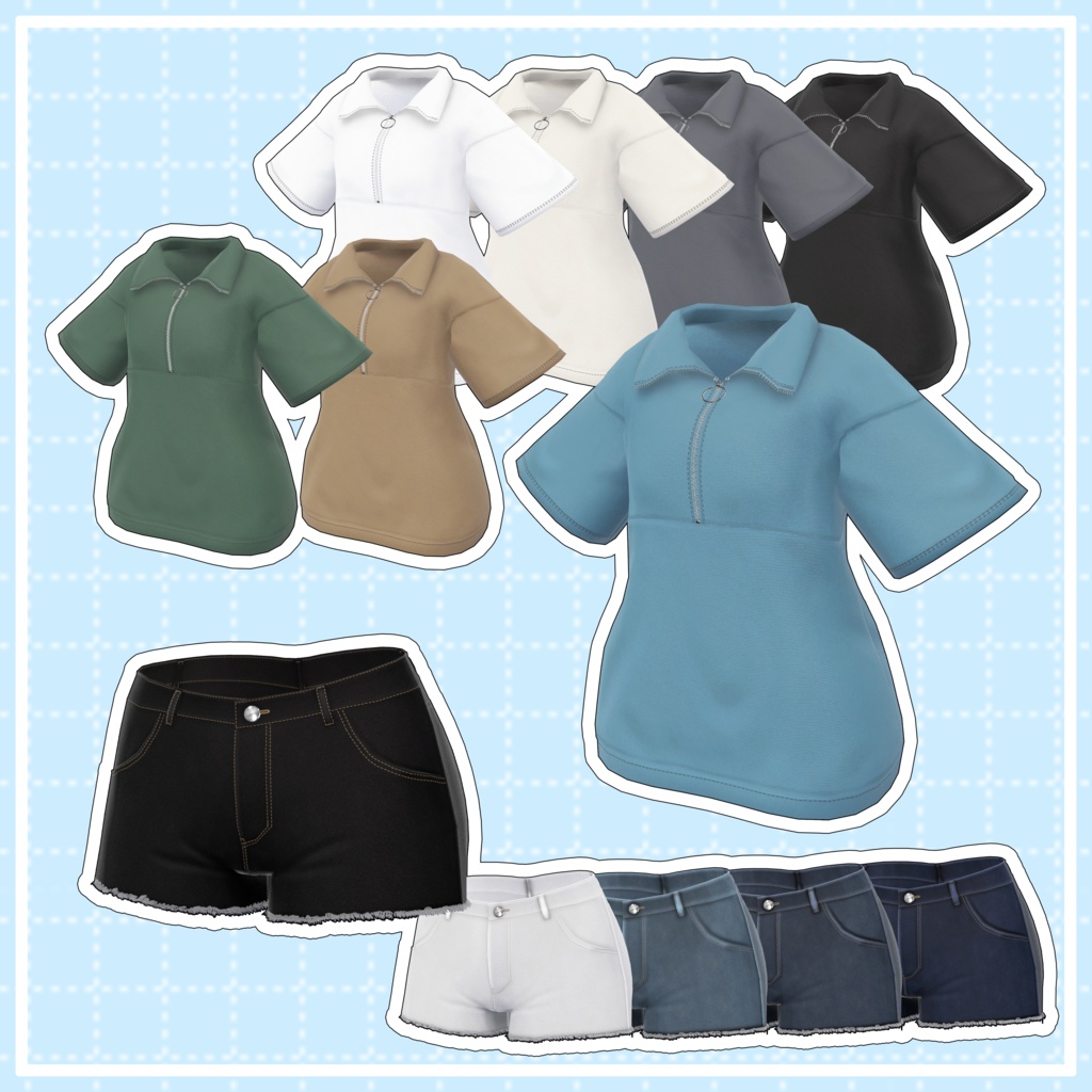 【8アバター対応】ハーフジップサマーコーデ/ Half zip Summer outfits