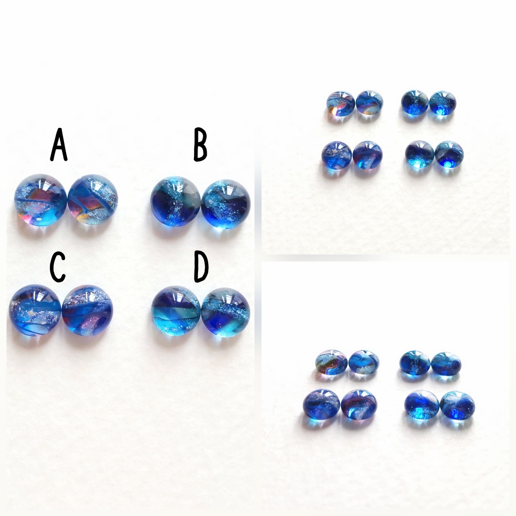 銀箔入りガラスナギットのピアス 1ペア