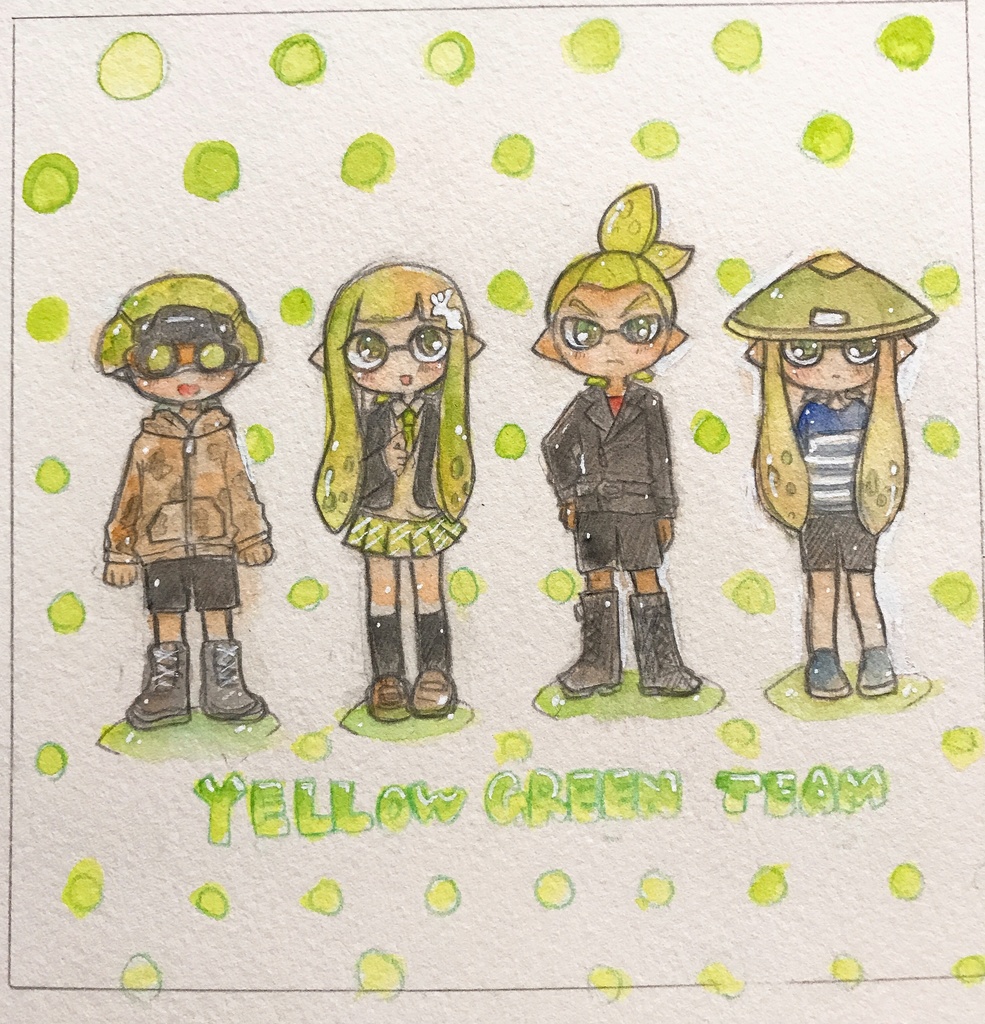 スプラトゥーン コロイカ イラスト本 水彩原画 イエローグリーンチーム