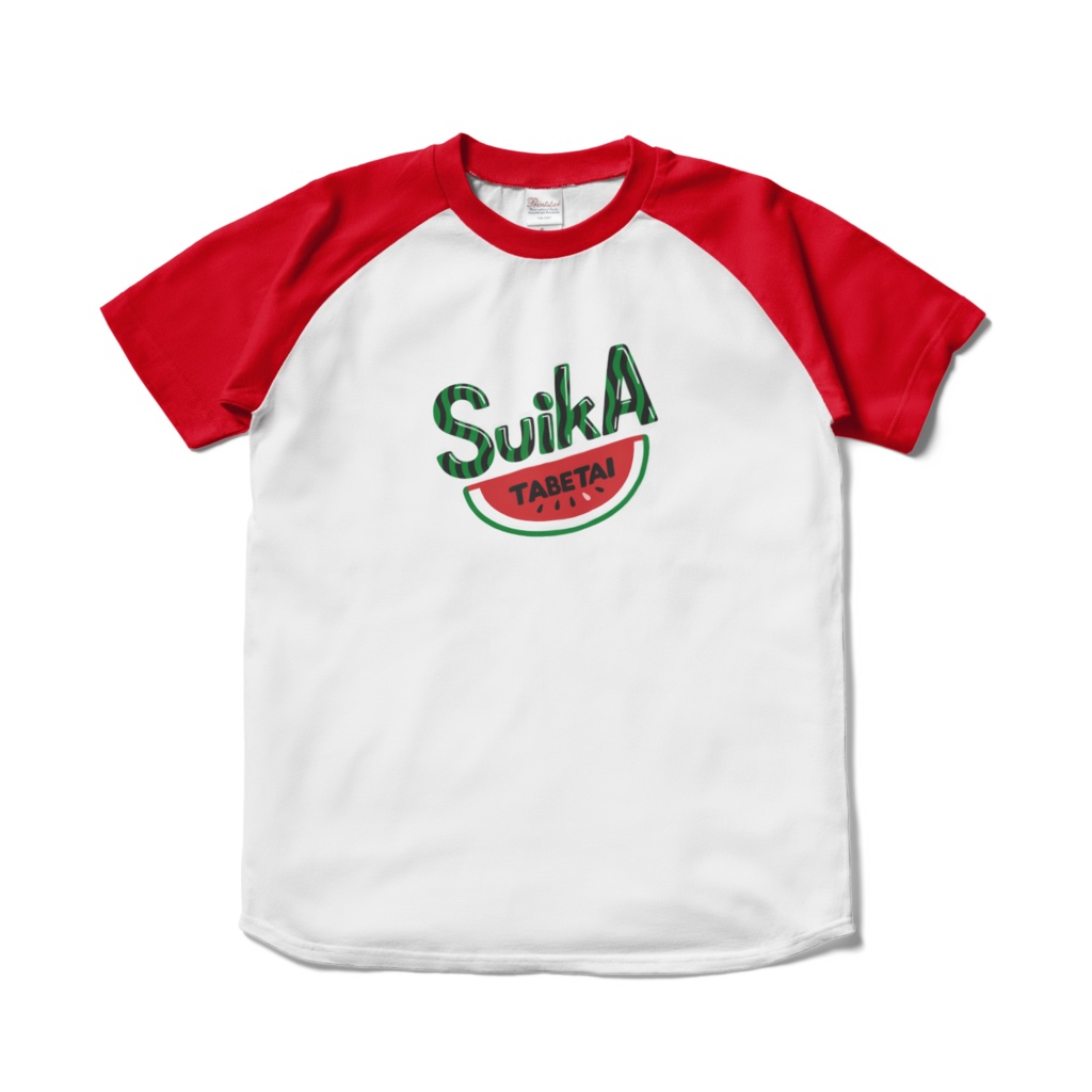 スイカたべたいラグランＴシャツ（レッド）