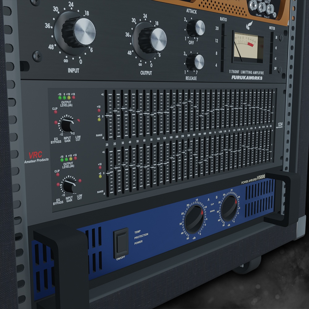 【3Dモデル】12Uラックマウントケース機材セット (VRChat, blender, Warudo対応)