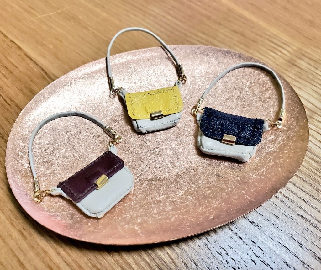 N)ミニチュア革バッグ:バイカラー (マグネットで開閉)