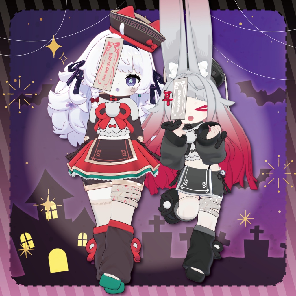 【ギミック付き】ねこねこキョンシー【まめふれんず・えも研・みみのこ対応】