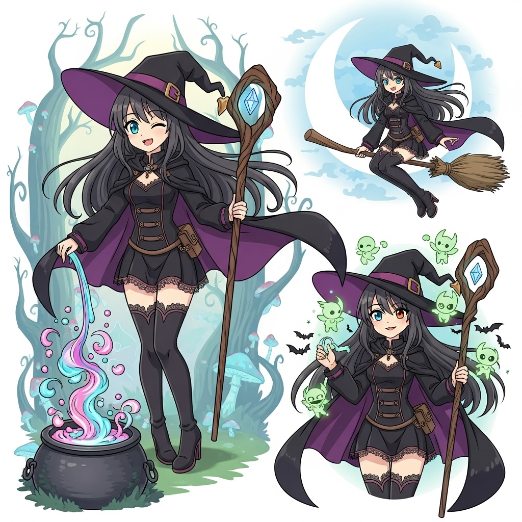 魔女キャラクタールナ・ノクティアの画像5つセット（オリジナル）