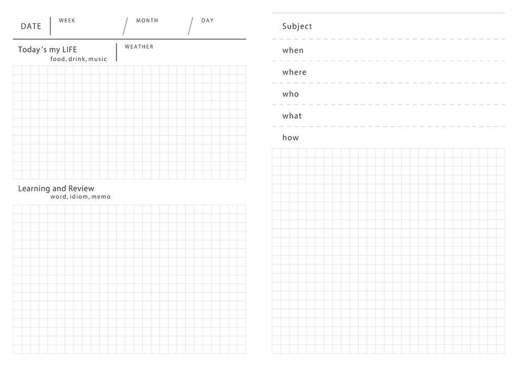 シンプルな日記帳(14日分+メモ)