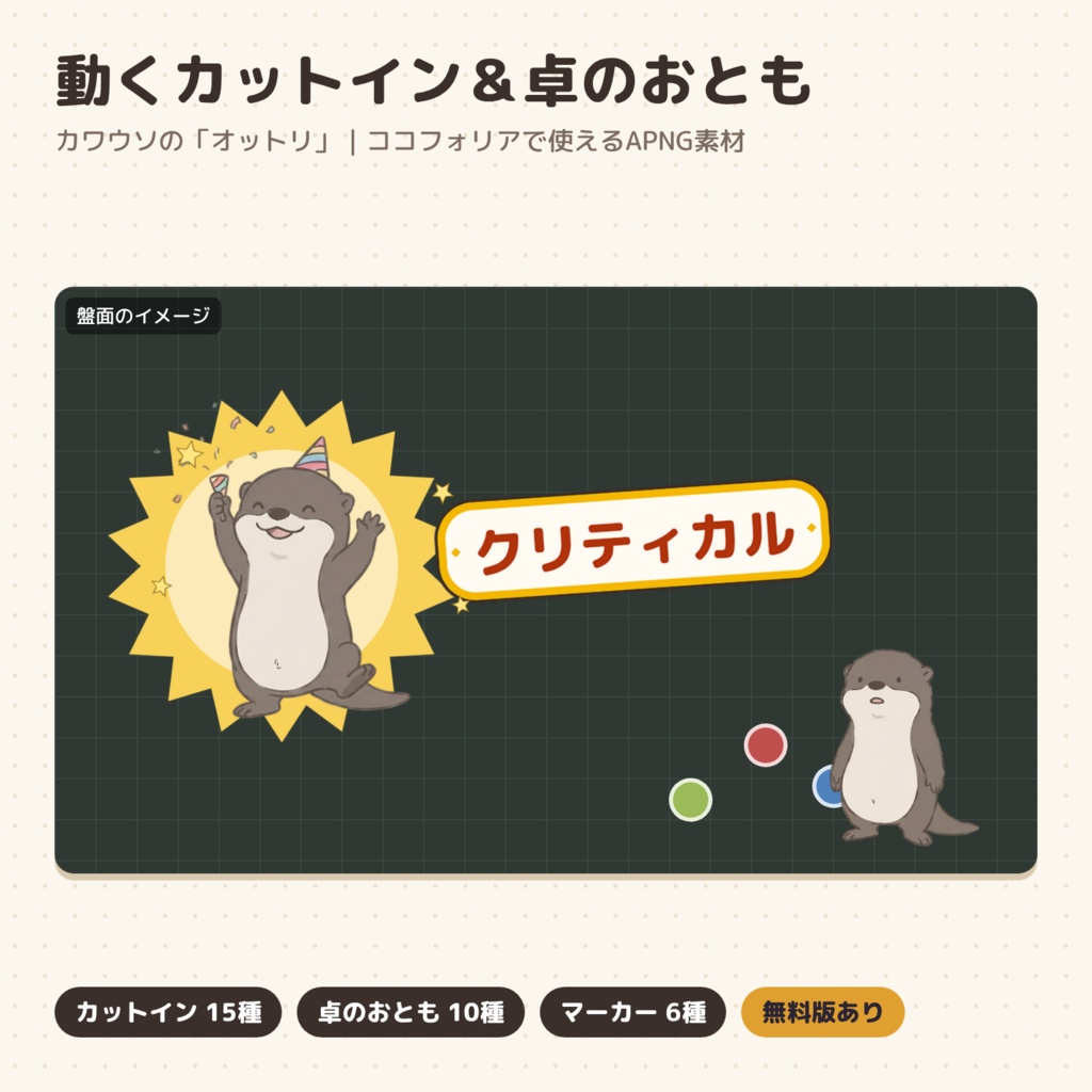 【ココフォリア素材】動くカットイン15種＆卓のおとも｜カワウソのオットリ