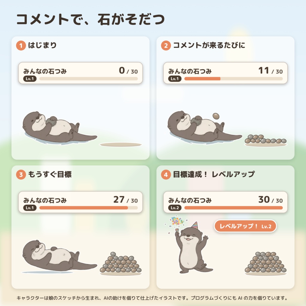 【わんコメ・OBS】カワウソのコメントカウンター「石つみカウンター」|オットリ