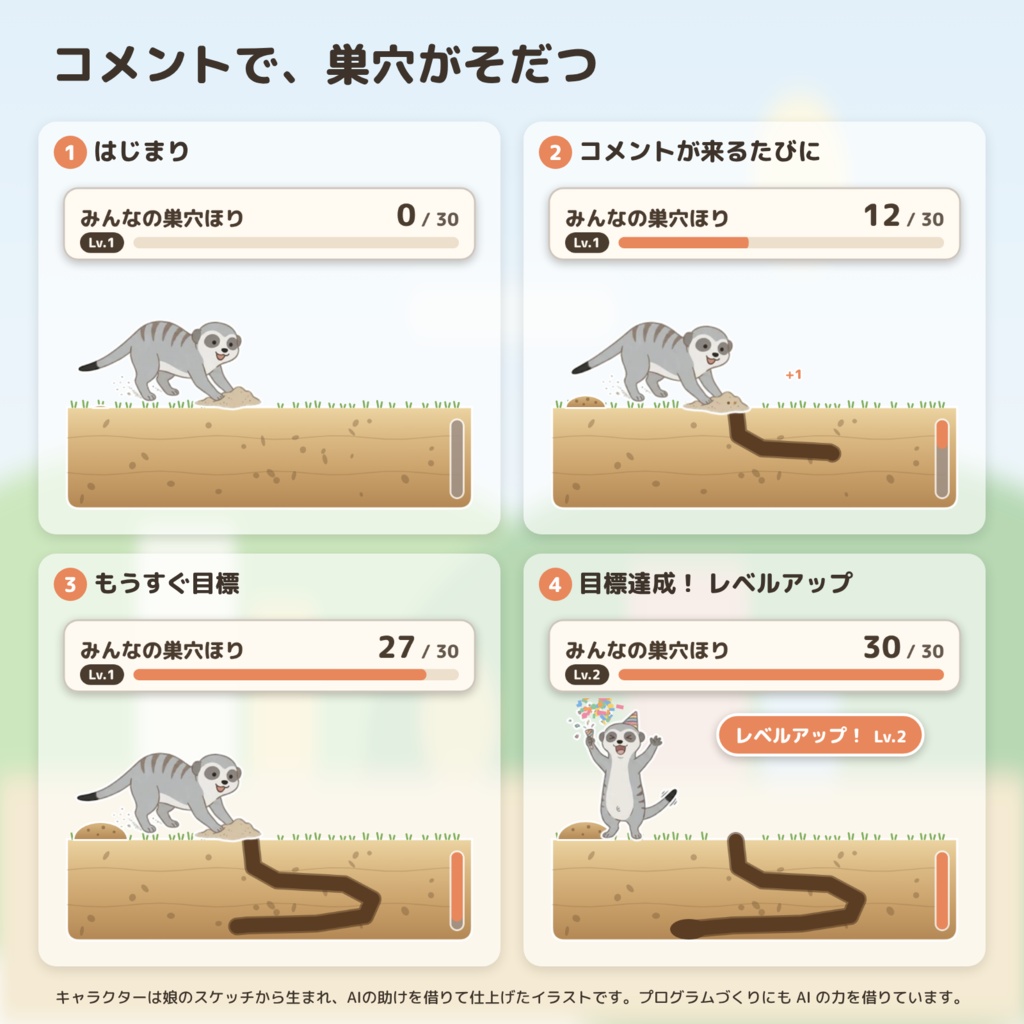 【わんコメ・OBS】ミーアキャットのコメントカウンター「巣穴ほりカウンター」|マンボリ