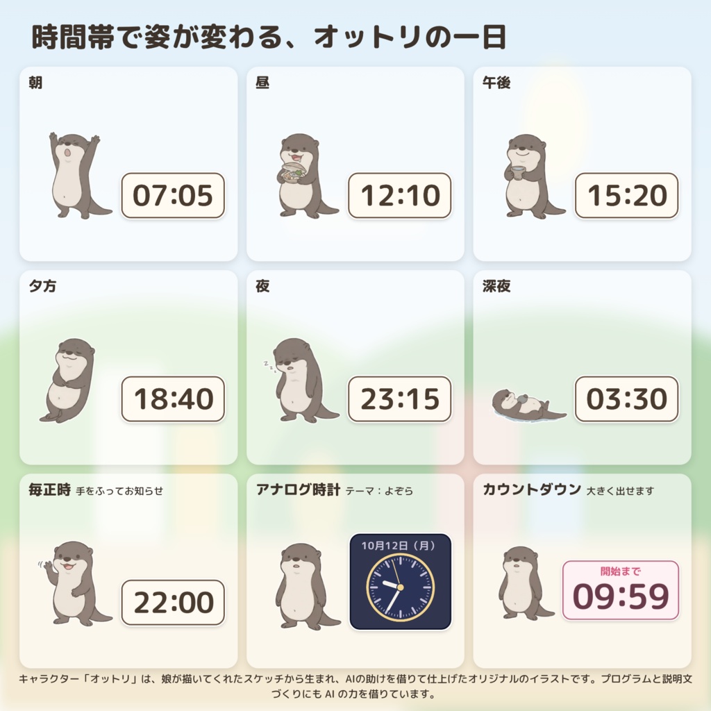 【OBS】カワウソの配信時計|時計・カウントダウン・配信時間|オットリ
