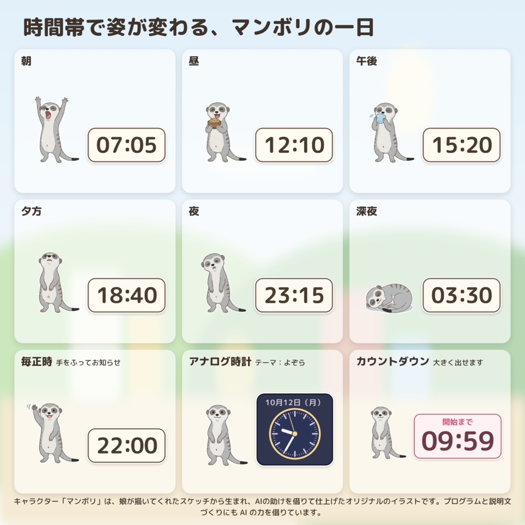 【OBS】ミーアキャットの配信時計|時計・カウントダウン・配信時間|マンボリ