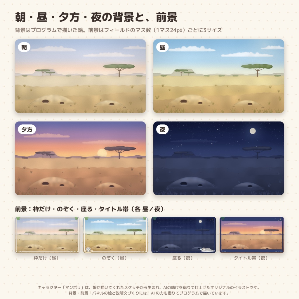【ココフォリア】ミーアキャットのマンボリ お部屋セット|背景・前景・スクリーンパネル 全763点