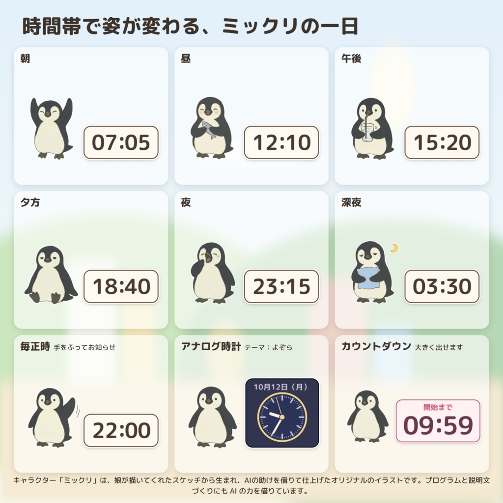 【OBS】ペンギンの配信時計|時計・カウントダウン・配信時間|ミックリ