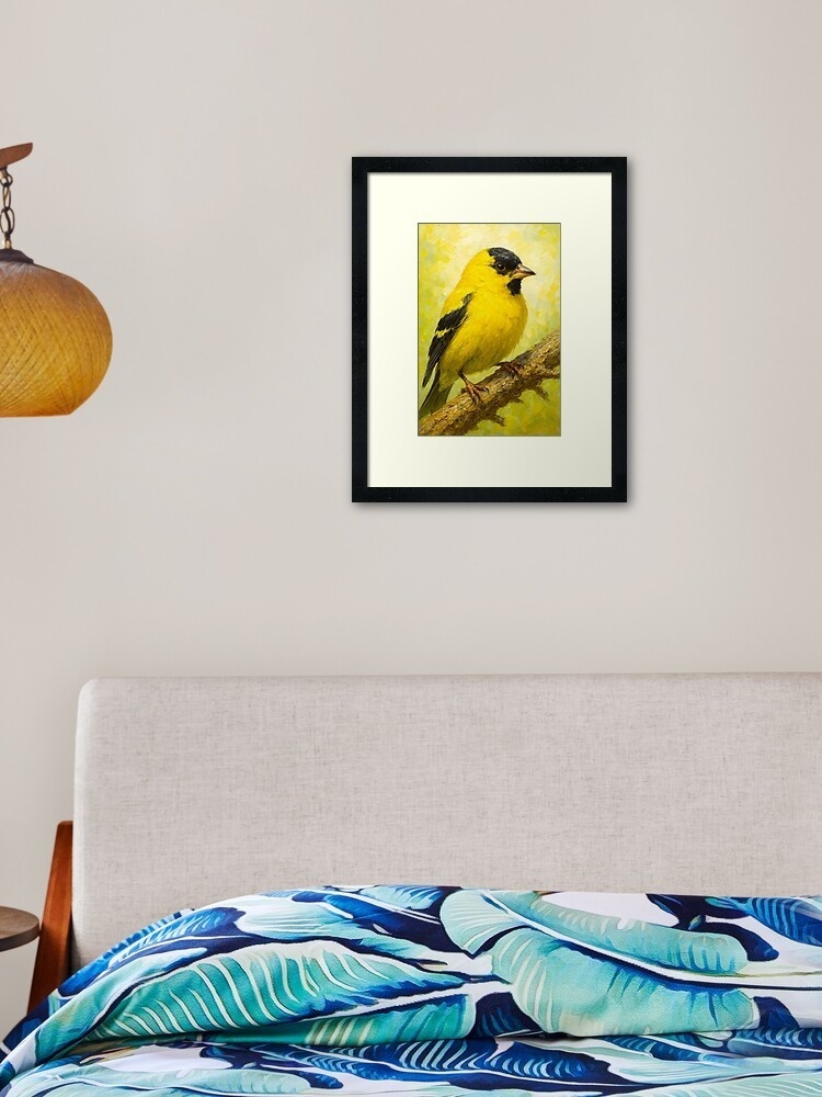 Golden Finch on Branch - Vibrant Bird Art Print