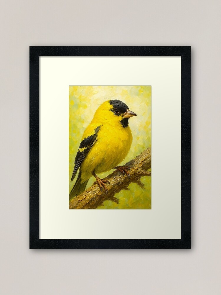 Golden Finch on Branch - Vibrant Bird Art Print