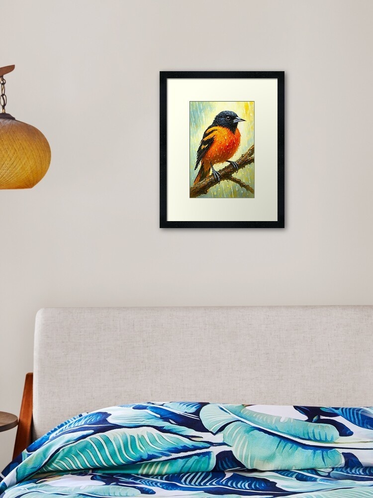 Baltimore Oriole in Rain - Digital Bird Art Print 雨の中の鳥