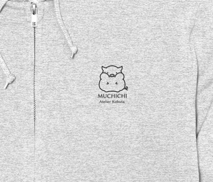【こぶたのアトリエ】むちちロゴパーカー(灰色)