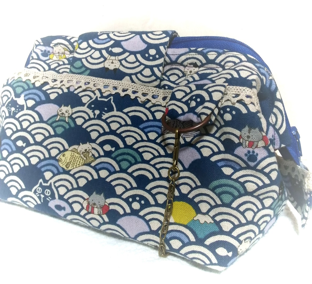 イベント即売会釣り銭管理ポーチ【青海波と猫ちゃん】