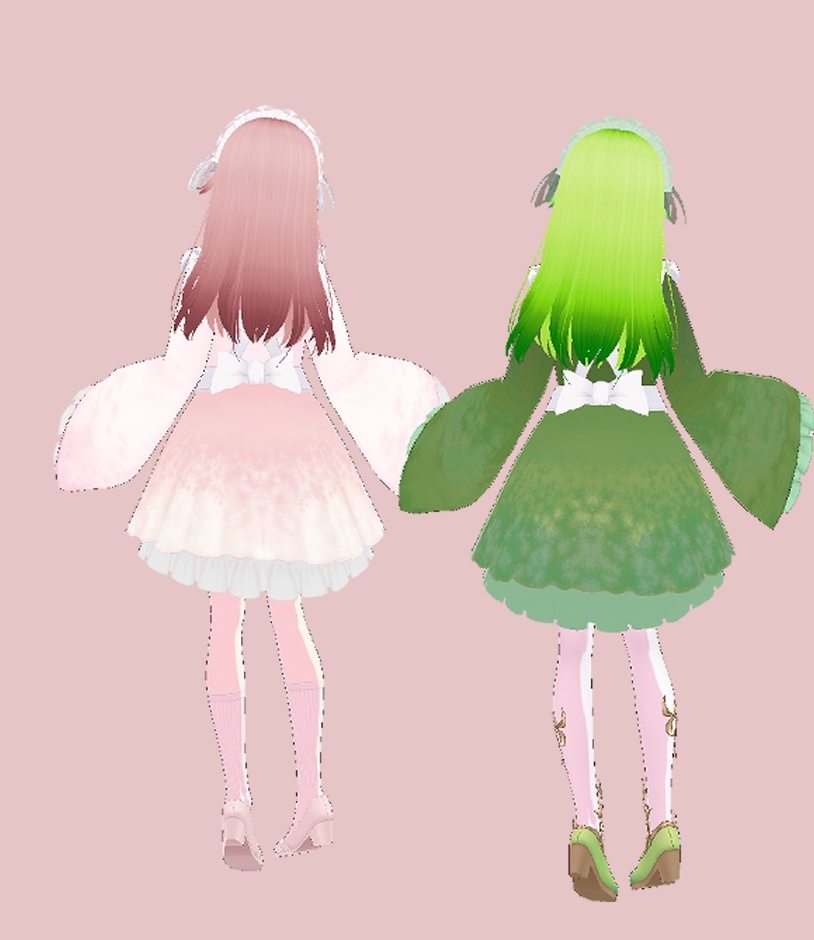 【VRoid】メイド服 着物風 ヘッドドレス付き 3ColorSet