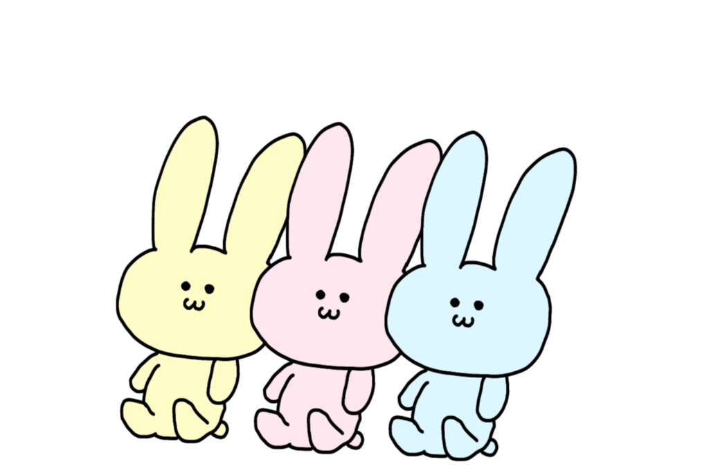 カラフル　うさぎ人形　ピンク　水色　黄色
