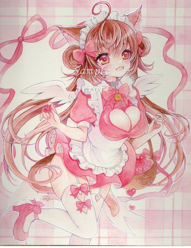 手描きイラスト アナログイラスト オリジナル 猫耳メイド