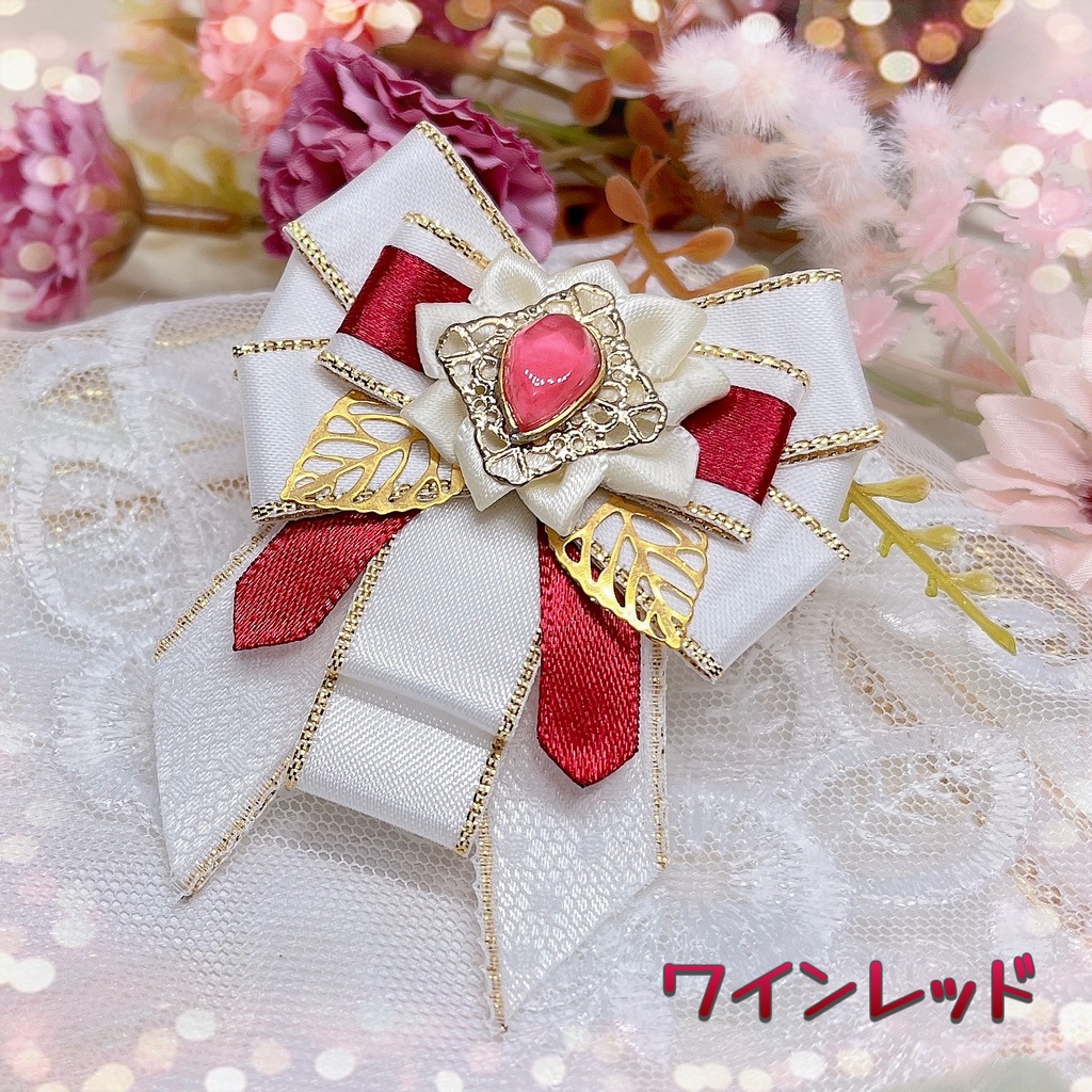 小さめきらきらリボンブローチ『フェアリーリーフ』【ハンドメイド】