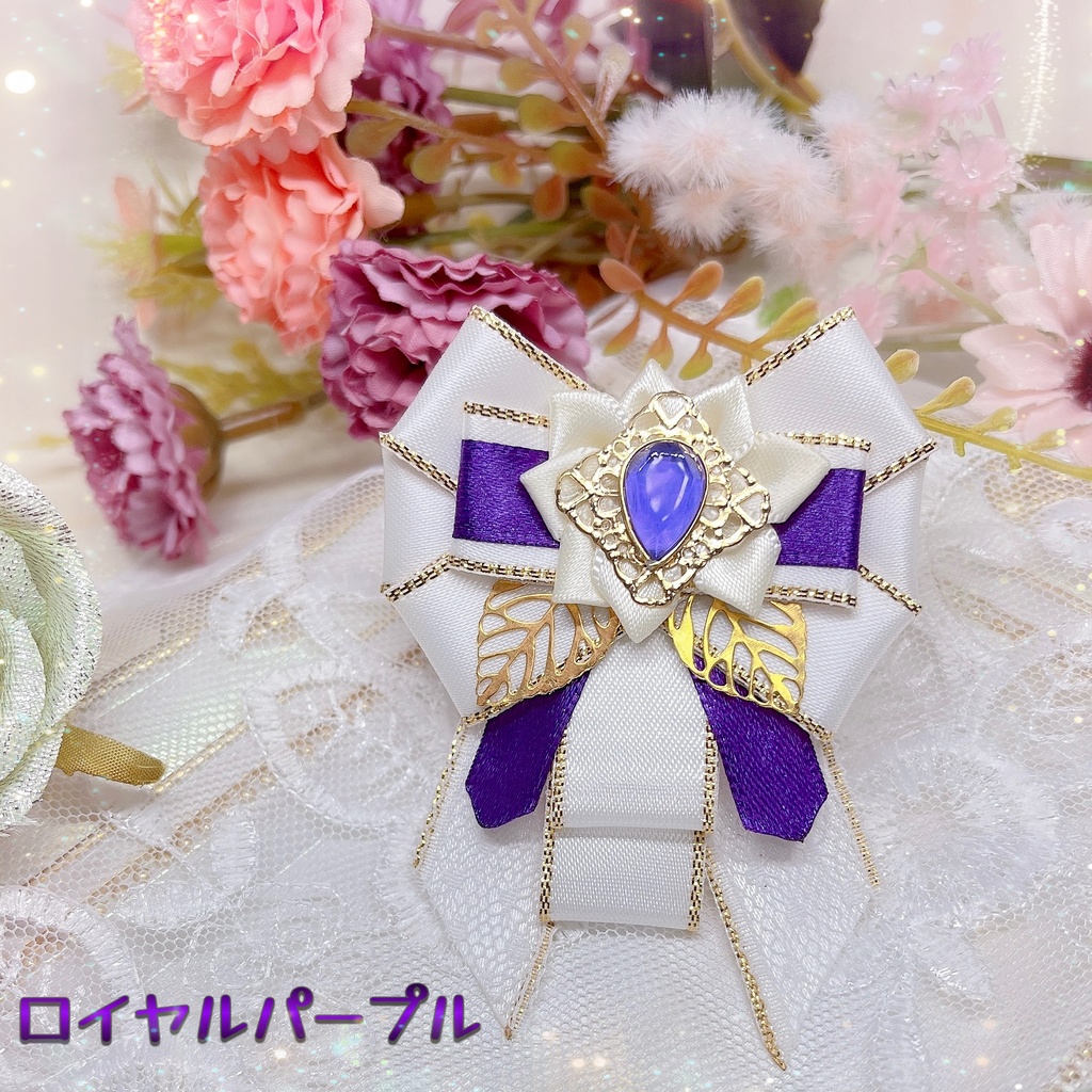 小さめきらきらリボンブローチ『フェアリーリーフ』【ハンドメイド】