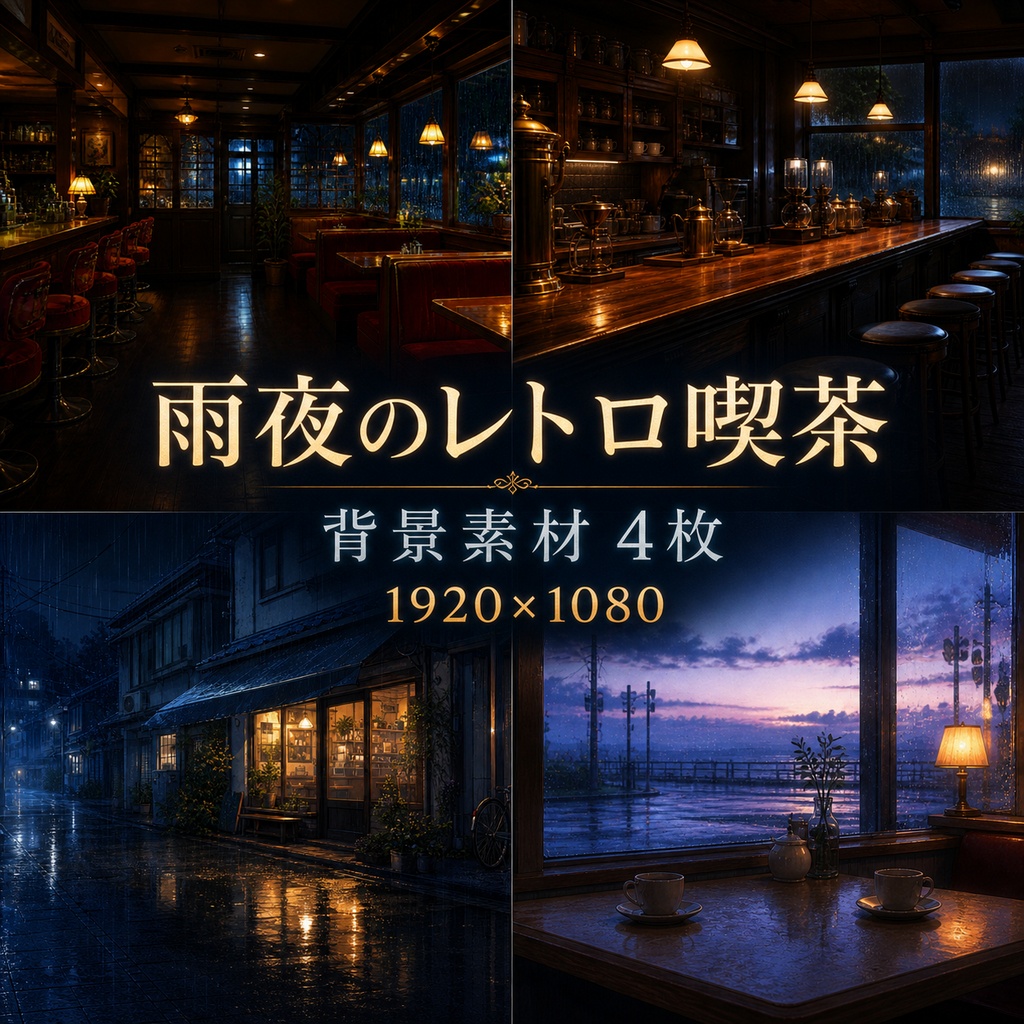【背景素材4枚】雨夜のレトロ喫茶|ゲーム・TRPG・配信・商用利用可